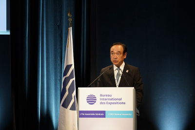The Commissioner General of Expo 2025 Osaka Kansai, Ambassador Koji Haneda, addressing the 170th General Assembly of the Bureau International des Expositions (BIE)